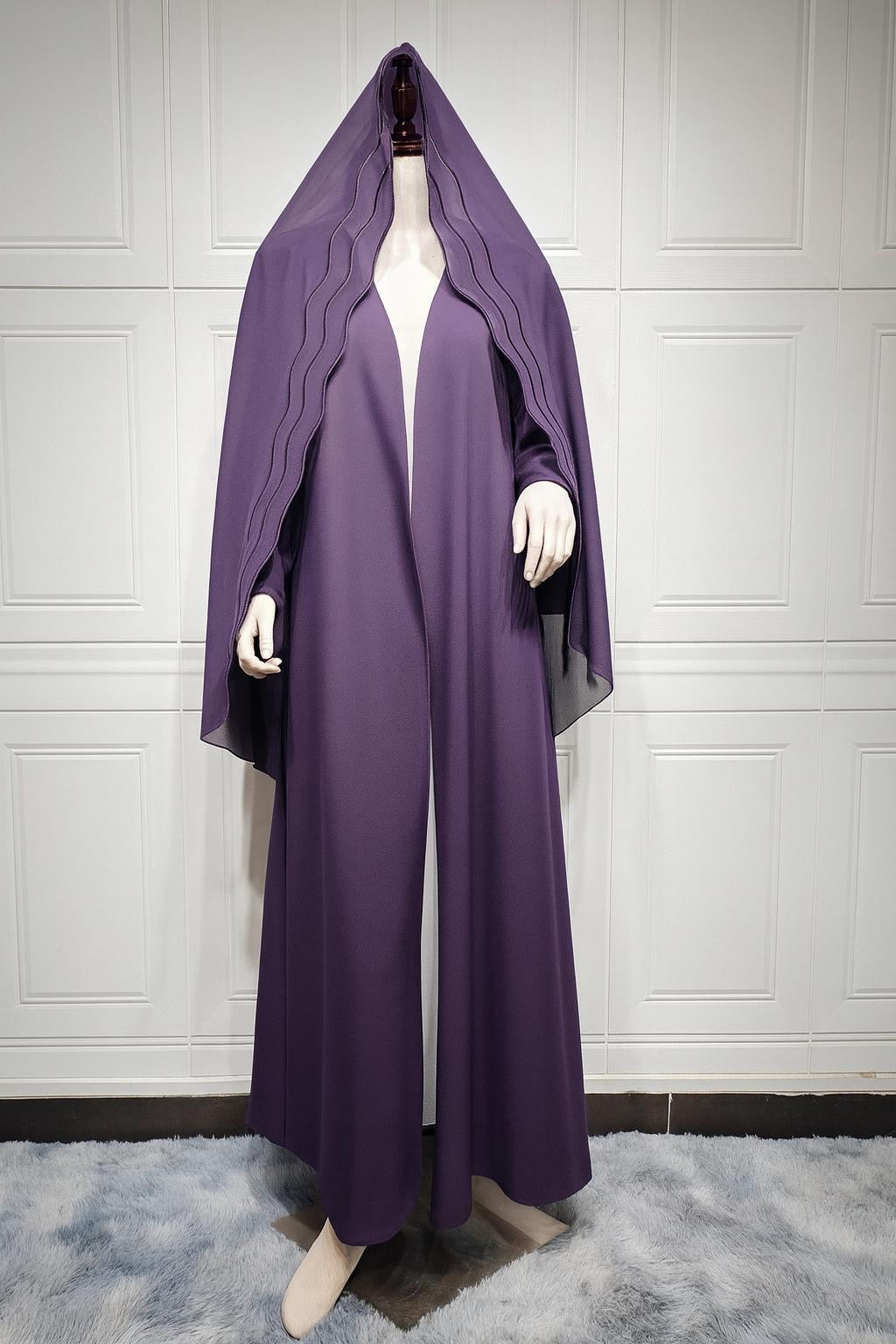 Royal Plum Open Abaya – Minimalist Elegant Flow