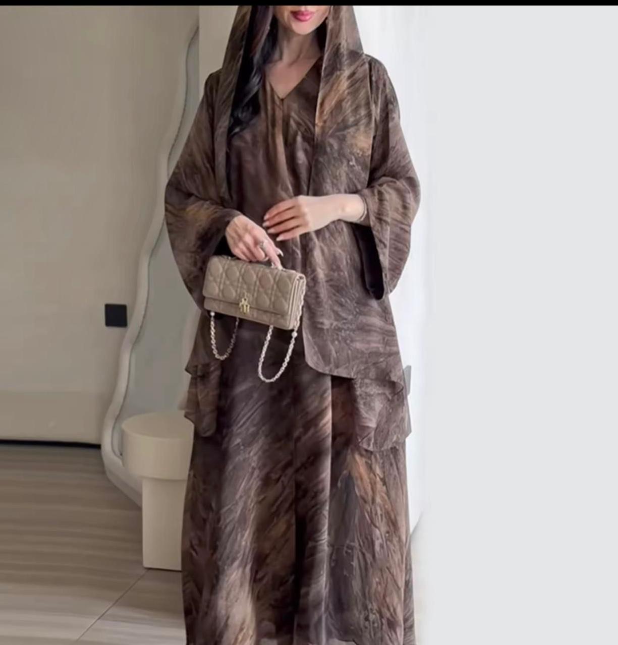 Marble-Print Hooded Abaya – [Color Option]