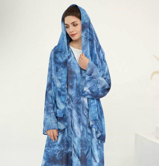 Marble-Print Hooded Abaya – [Color Option]