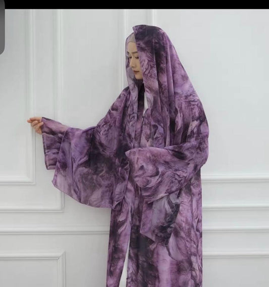 Marble-Print Hooded Abaya – [Color Option]