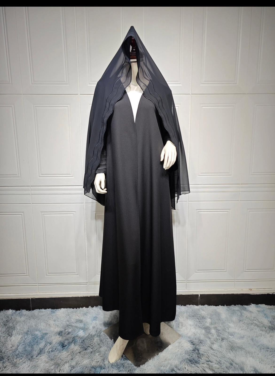 Classic Black Open Abaya – Timeless Minimalist Design