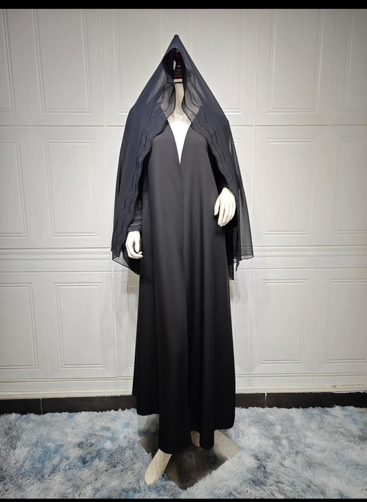 Classic Black Open Abaya – Timeless Minimalist Design