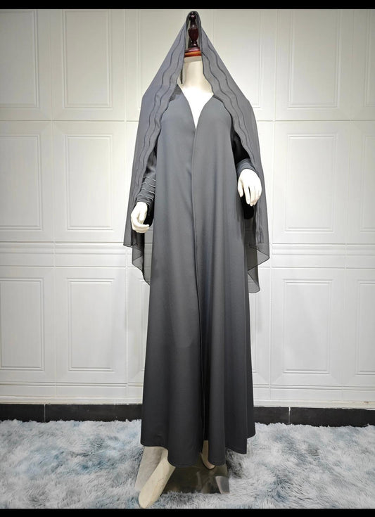 Charcoal Grey Open Abaya – Minimalist Elegant Flow